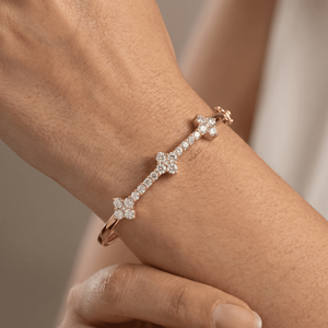 Brazalete de diamantes cultivados en laboratorio, oro amarillo, diseño floral, elegante, estilo tenis, joyería fina, regalo para mujer - Product Image 1
