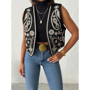 Chaleco de Gamuza Bordado Estilo Occidental para Mujer Topshow - Elegante Prenda Exterior sin Mangas Color Marrón Tabaco para Adultos - Product Image 3