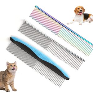 Peignes 2 en 1 en acier inoxydable pour chiens et chats avec extrémités arrondies, style simple, outils de toilettage pour animaux de compagnie pour démêler et toileter - Product Image 1