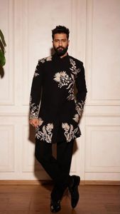 ELEGANT-BEAUTIFUL GROOM <b>BLACK</b> SHERWANI & <b>PANT</b> WITH EMBELLISHED CRYSTAL GLASS BEADS,DABKA. KASAB EMBROIDERY <b>WORK</b> for WEDDING=2025 - Product Image 2