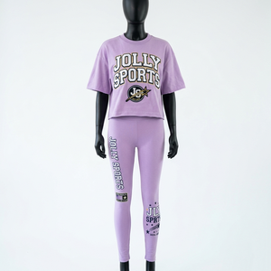 Ensemble de vêtements de sport pour femmes en polyester et élasthanne de qualité supérieure, t-shirt court et legging taille haute, vert menthe, logo en silicone, ensembles pour femmes - Product Image 1