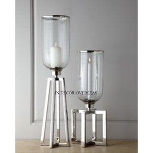 Most Selling Silver Shiny Polished Metal Base For Clear <b>Glass</b> Hurricane Candle Holder Wedding Table Centerpiece Decoration - Product Image 4