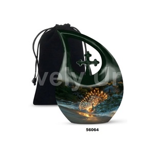 Urna de adulto de cremación de pavo real con gota de lágrima negra mate para cenizas humanas, urna cruzada de recuerdo decorativa con bolsa de terciopelo gratis - Product Image 2