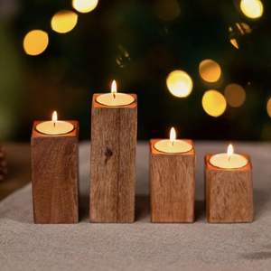 Portavelas de Madera Hecho a Mano para Velas de Té, Decoración del Hogar, Centro de Mesa, Estilo Rústico, Idea de Regalo para Pascua, Resistente al Calor - Product Image 1
