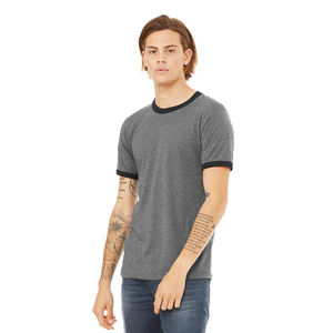 Bella Canvas Fine Jersey Ringer Camisetas Manga corta Camiseta negra con cuello redondo para hombres Heather Charcoal Ringer Camisetas - Product Image 2
