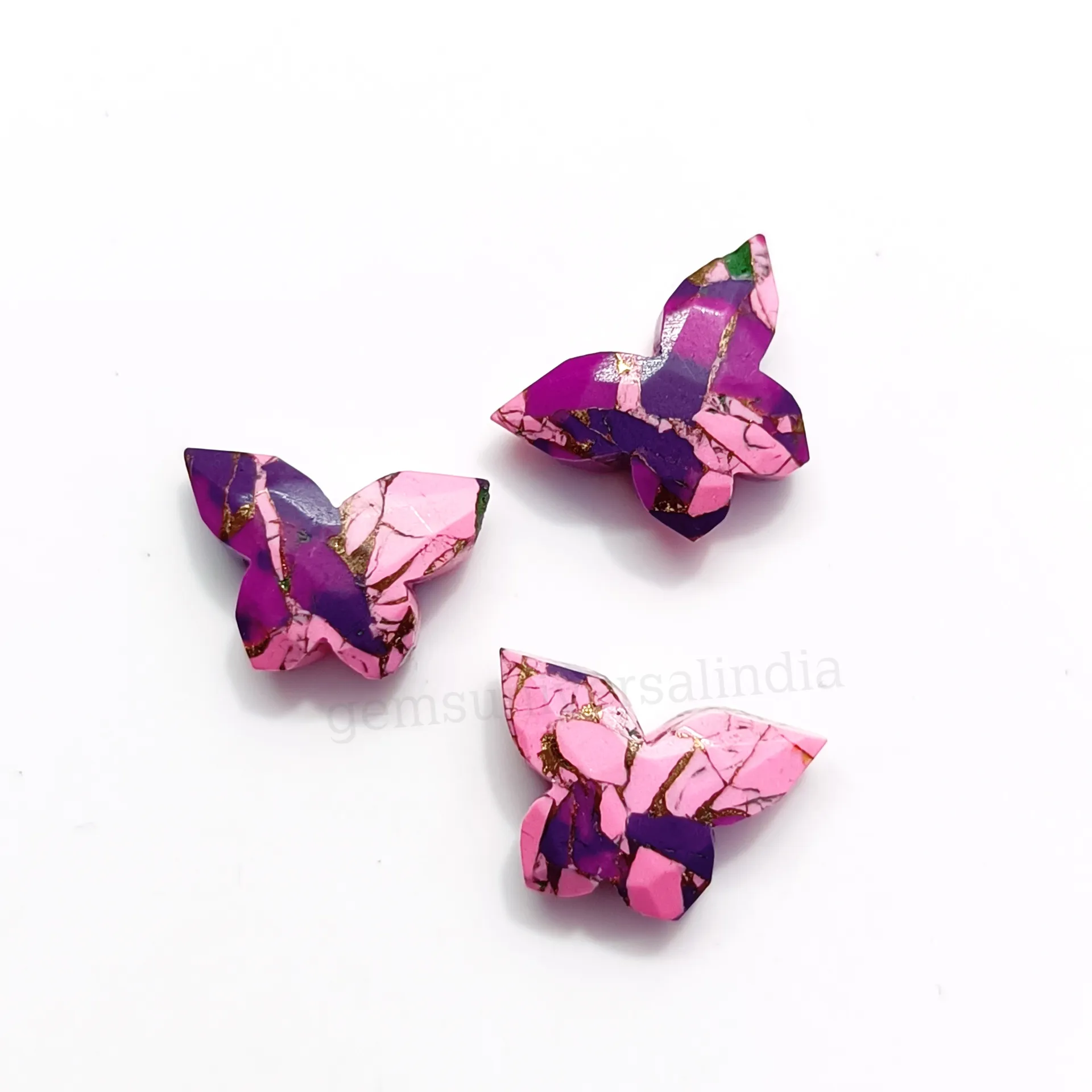 보라색 핑크 모하비 청록색 나비 패싯 원석 구리 청록색 조각 비즈 느슨한 손으로 조각 된 원석 비즈, 10x14mm