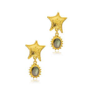 Pendientes de gancho de oro de 22 quilates con forma de estrella de mar de diseño Vintage, joyería hecha a mano turca al por mayor de Plata de Ley 925 - Product Image 3