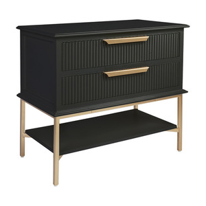 Luxury Modern Solid <b>Wood</b> Nightstands for Bedroom Industrial Design <b>Bedside</b> <b>Cabinet</b> with 2 Foldable Drawers Black Color - Product Image 4