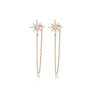 North Star Design CZ <b>Chain</b> Stud <b>Earring</b> Turkish Handcrafted Wholesale 925 Sterling <b>Silver</b> Jewelry - Product Image 6