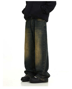 Pantalones vaqueros desgastados para hombres y pantalones holgados informales de pierna ancha lavados rectos de calle alta para pantalones de invierno de verano - Product Image 4