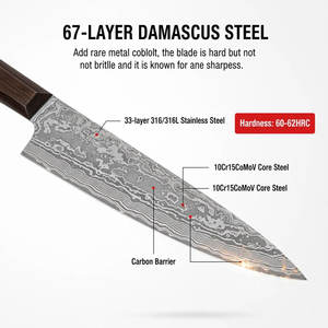 Juego de Cuchillos de Chef de Acero de Damasco Forjado a Mano con Mango de Madera de Palisandro y Estuche de Cuero |   Cuchillos de lujo para carne a la parrilla |   Cuchillos para acampar al aire libre - Product Image 2