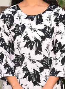 Conjunto de Kurta y Pantalón Recto con Estampado Abstracto Blanco y Negro para Mujer - Product Image 4
