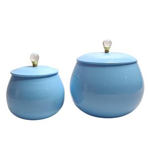 Set of 2 Blue Enameled <b>Storage</b> Containers With Designer Knob Ideal for Home and Kitchen <b>Metal</b> Tabletop Canisters Latest Prices - Product Image 1