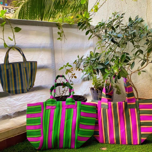 Custom Eco-Friendly Reusable <b>Zipper</b> Plastic Woven Striped Shopping <b>Bag</b> Handloom Made Recycled Beach <b>Bags</b> Cosmetic <b>Bags</b> Cases - Product Image 1