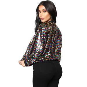 Bomber respirant Premium brillant veste taille élastique à manches longues poches personnalisées bombardiers chauds pour femmes paillettes travail personnalisé - Product Image 2
