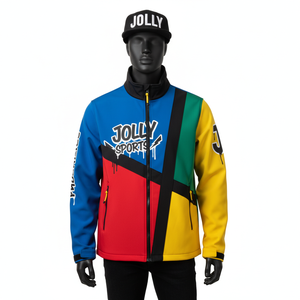 Veste softshell pour homme de qualité supérieure en GSM avec panneaux multicolores, logo personnalisé par transfert thermique, vêtement d'extérieur durable, veste softshell pour homme - Product Image 1