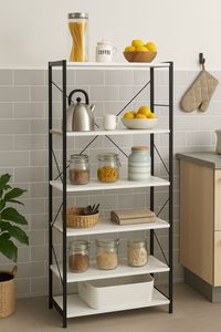 5-Shelf Wooden Bookcase with Metal Body Home or Office Decorative File Shelving System - Product Image 5