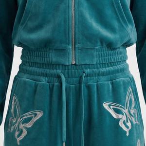 Conjunto Deportivo de 2 Piezas para Mujer, Sudadera con Capucha y Cremallera, Pantalones Deportivos, Diseño Casual, Ecológico, con Logotipo de Pedrería, Estilo Urbano, Algodón - Product Image 5