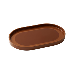Minimalist Oval Resin Lacquer Tray Brown Decorative Catchall for Vanity, Jewelry, or Office Desk - Product Image 1