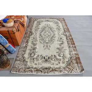 4.7x7.9 ft Rug, Turkish Vintage Rug, <b>Brown</b> Gray Animal Print <b>Wool</b> Rug - Product Image 1