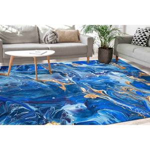 Printed <b>Rug</b>: Modern, Shimmery, Blue Marble Design,<b>Chenille</b> <b>Rug</b> - Product Image 1