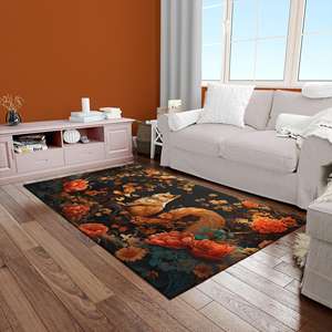 Tapis motif écureuil forestier : Tapis imprimé floral automnal, décor forestier, tapis fin non tissé - Product Image 5