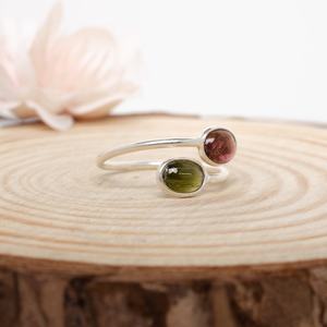 Anillos de Turmalina Natural con Forma Ovalada, Plata de Ley 925, Cabujón, Anillos Hechos a Mano con Piedra Natural, Joyería de Moda para Mujer - Product Image 3