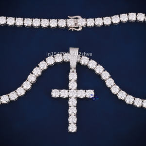 Round Cut Cross Pendant Necklace Crafted 925 Sterling <b>Silver</b> with Lab Grown Diamonds and Paired with a Dazzling Tennis <b>Chain</b> - Product Image 6