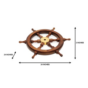 24-Inch Handcrafted Wooden <b>Ship</b> <b>Wheel</b> Classic Nautical Maritime Decor for Home or Office Painted Technique Coastal Style - Product Image 6