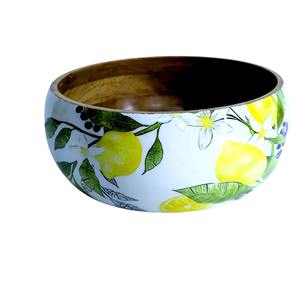 Wooden Decorative Bowl With Floral Design Artistic Hand Made Accent Piece For Living Room <b>Kitchen</b> Storage Or Vintage Styling - Product Image 1