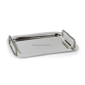 Engraving Design Silver Finished Metal Food <b>Serving</b> <b>Tray</b> for Hotels and Restaurant Supplies Food <b>Serving</b> <b>Tray</b> with Handle - Product Image 6