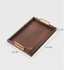 Plateau décoratif en bois rectangulaire avec poignées en laiton, design minimaliste, pièce unique artisanale - Product Image 4