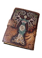 Mère De Terre Imprimer Blanc Sort Livre Des Ombres Deckle Art Papier Vintage En Cuir Véritable Journal Cahier Antique Laiton C-Lock