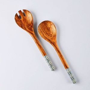 Juego de Cubiertos para Ensalada de Madera Natural con 2 Espátulas, Utensilios Hechos a Mano Sostenibles - Product Image 1