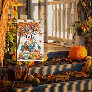 Pack of 2 Happy Fall <b>Garden</b> <b>Flag</b> 12x18 Inch Double Sided, Autumn Gnome Pumpkin Maple Leaves Yard <b>Flags</b> for Farmhouse Porch - Product Image 1
