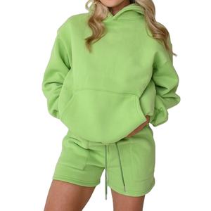 Vente en gros Ensemble sweat à capuche et jogging personnalisé pour femmes 100% coton à capuche motif solide Style décontracté pour l'hiver - Product Image 1