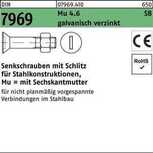DIN 7969 Countersunk <b>Screws</b> Slotted M12x70 4.6-50 Pack - Product Image 1