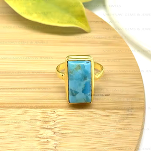 Anillo turquesa de Arizona más vendido 9x18mm rectángulo 925 plata esterlina fina 18K chapado en oro Eternity Vermeil joyería de mujer - Product Image 5