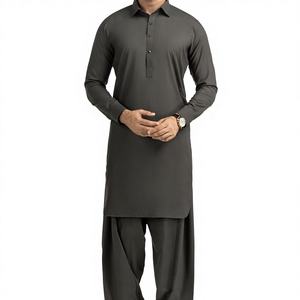 Shalwar Kameez pour hommes musulmans, robe décontractée de style africain pour hommes, nouveau ensemble de costume pour hommes en 2 pièces, taille plus, col rond, vêtements musulmans - Product Image 1