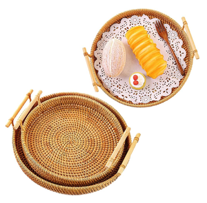Plateau de service en rotin au design élégant 2 pièces Plateau de service à café en rotin blanc BOHO Prix supérieur - Product Image 6