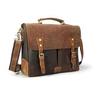 Tiding Executive Crazy Horse cuero de vaca Laptop Messenger Bag maletín de grano completo para hombres - Product Image 1