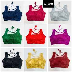 Vêtements ethniques indiens Party Wear Net Designer Blouse Retour Crochets ouverts avec travail fabuleux Donne un look chaud Blouse prête à l'emploi pour Saree - Product Image 6