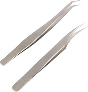 Pincettes d'extension de cils en acier inoxydable de haute qualité, couleur personnalisée, ensemble de 2 pièces pour cils individuels, pointes droites et incurvées - Product Image 1