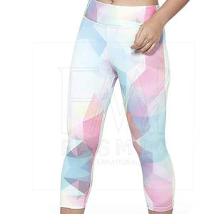 Women's Latest <b>Summer</b> Quick Dry Sports <b>Leggings</b> Breathable Cotton Knitted Mid Hip Lift Custom Pattern Style with Sublimation - Product Image 4