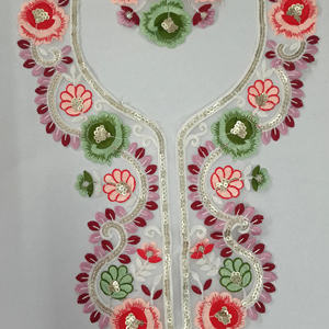 ผ้าปักคอปกแบบชาววังทำจากผ้าตาข่ายพร้อมรายละเอียดเลื่อมสำหรับสวมใส่ในเทศกาลส่าหรีและชุดราตรี - Product Image 1