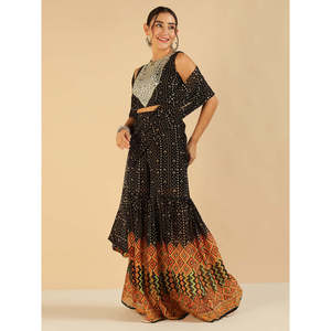 Conjunto DEEBACO para Mujer, Top de Muselina con Borde Bandhani hasta el Tobillo y Pantalones Palazzo con Dupatta, Conjunto Coordinado, Elegante y a la Moda - Product Image 3
