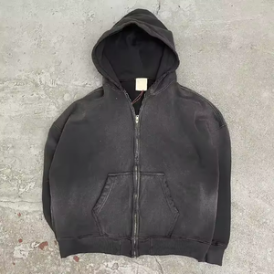 Premium Design High Quality Acid Wash Hoodie 100% Cotton Hoodie Acid Wash <b>Zip</b> up Hoodie Distressed Embroidery Sweatshirt - Product Image 5