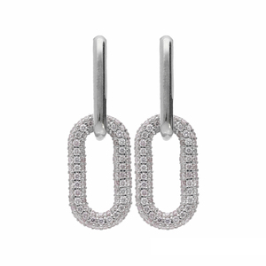 Boucles d'oreilles créoles en diamant en or 14 carats pour femmes 0.74CTW diamants naturels taille ronde conception de goutte de lien ovale avec réglage pavé - Product Image 4