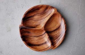 Vente en gros plateau de service rond en bois à 3 compartiments le plus vendu ensemble de restaurant plaqué hôtel pour mariage à bas prix - Product Image 6
