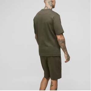 Ensemble deux pièces décontracté d'été de haute qualité pour hommes polo ample et respirant motif uni short de costume gaufré à manches courtes - Product Image 6